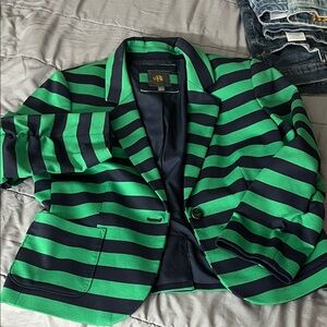 Green and Navy Blue Striped Blazer